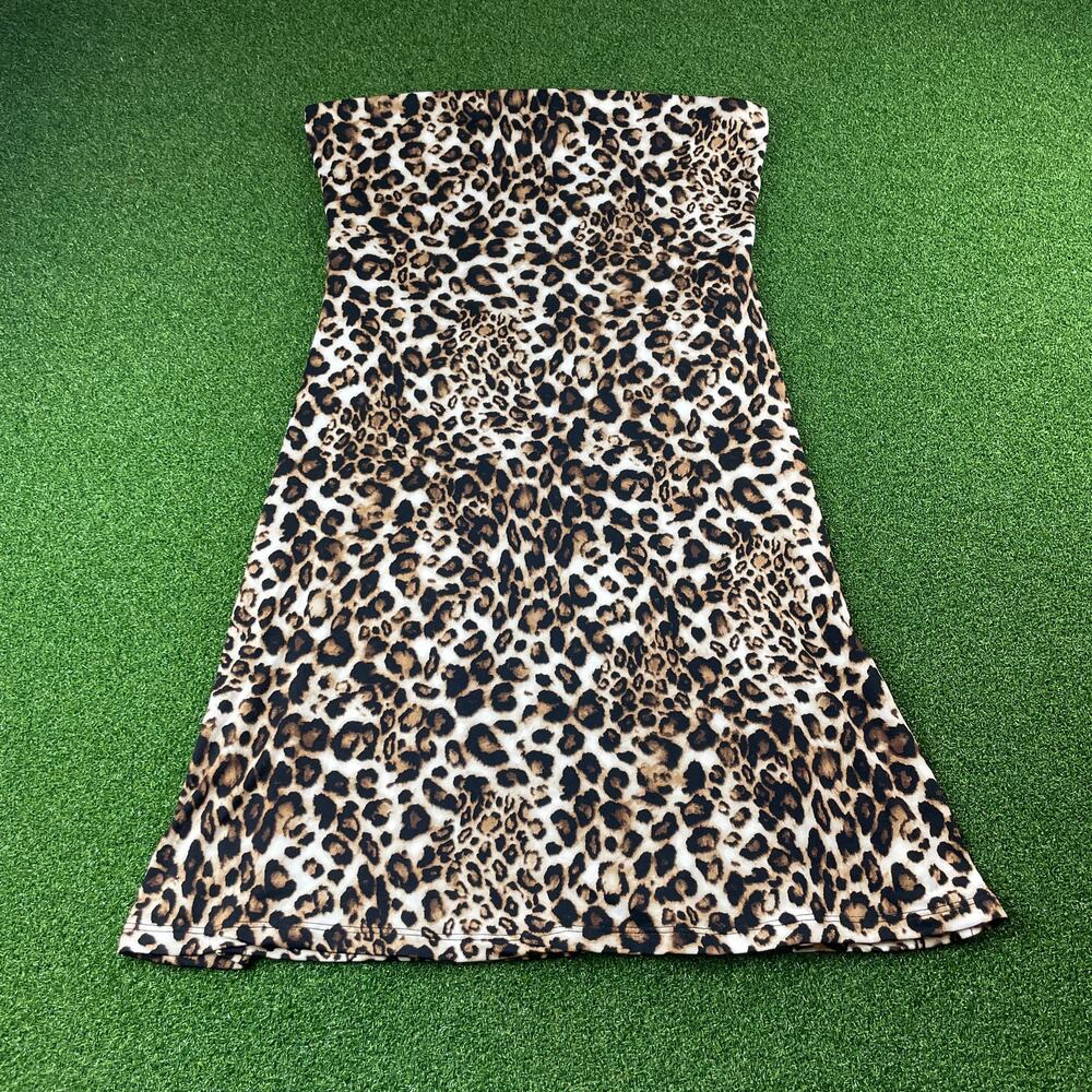Y2K Lipstick Leopard Print Strapless Bodycon Mini Dress Clubwear Stretch Sexy